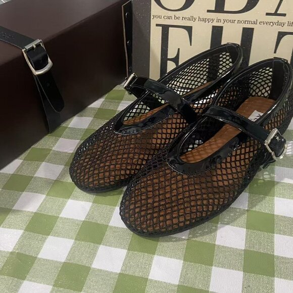 Alaia Shoes - Alaia Black Mesh Flats with Elegant Design